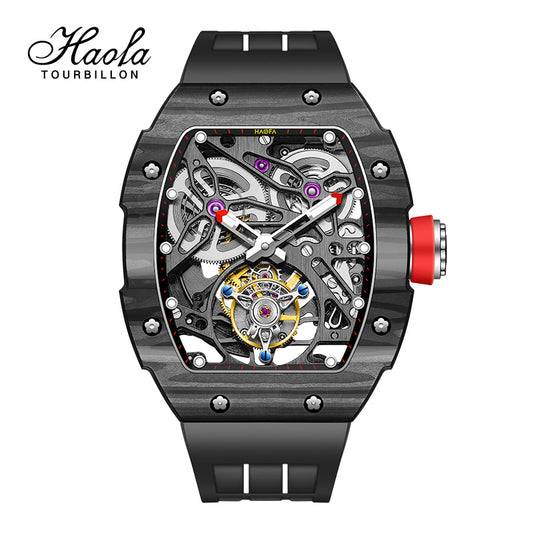 HAOFA Carbon Fiber Automatic Tourbillon Watch for Men Double Spring 1901-1 Skeleton