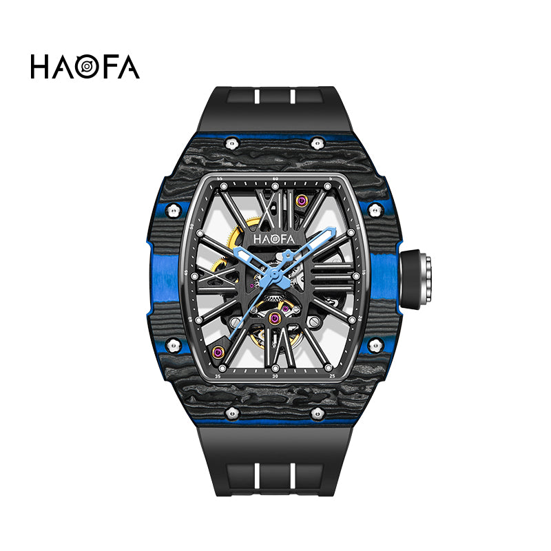 Haofa 1976 Carbon Fiber Bezel Skeleton Movement Watches for Men Luminous Automatic Mechanical Wristwatch