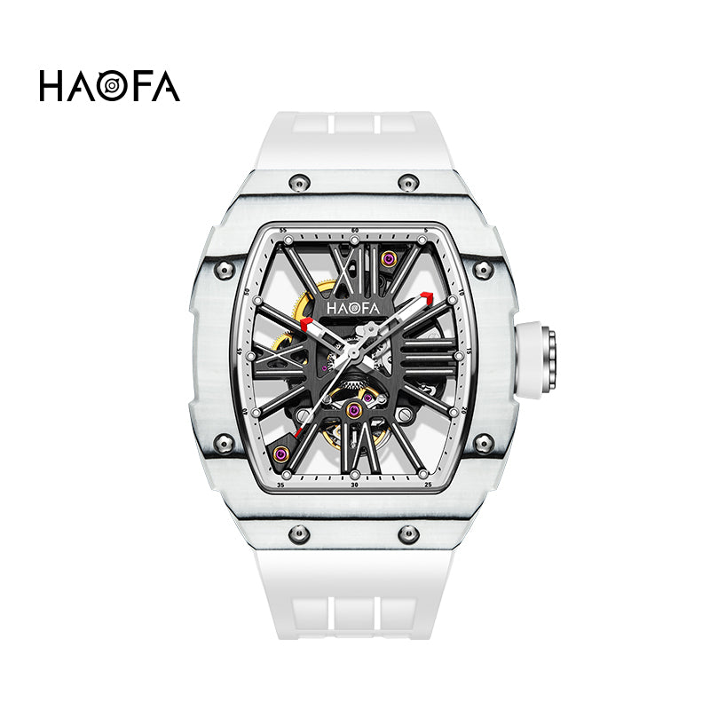 Haofa 1976 Carbon Fiber Bezel Skeleton Movement Watches for Men Luminous Automatic Mechanical Wristwatch