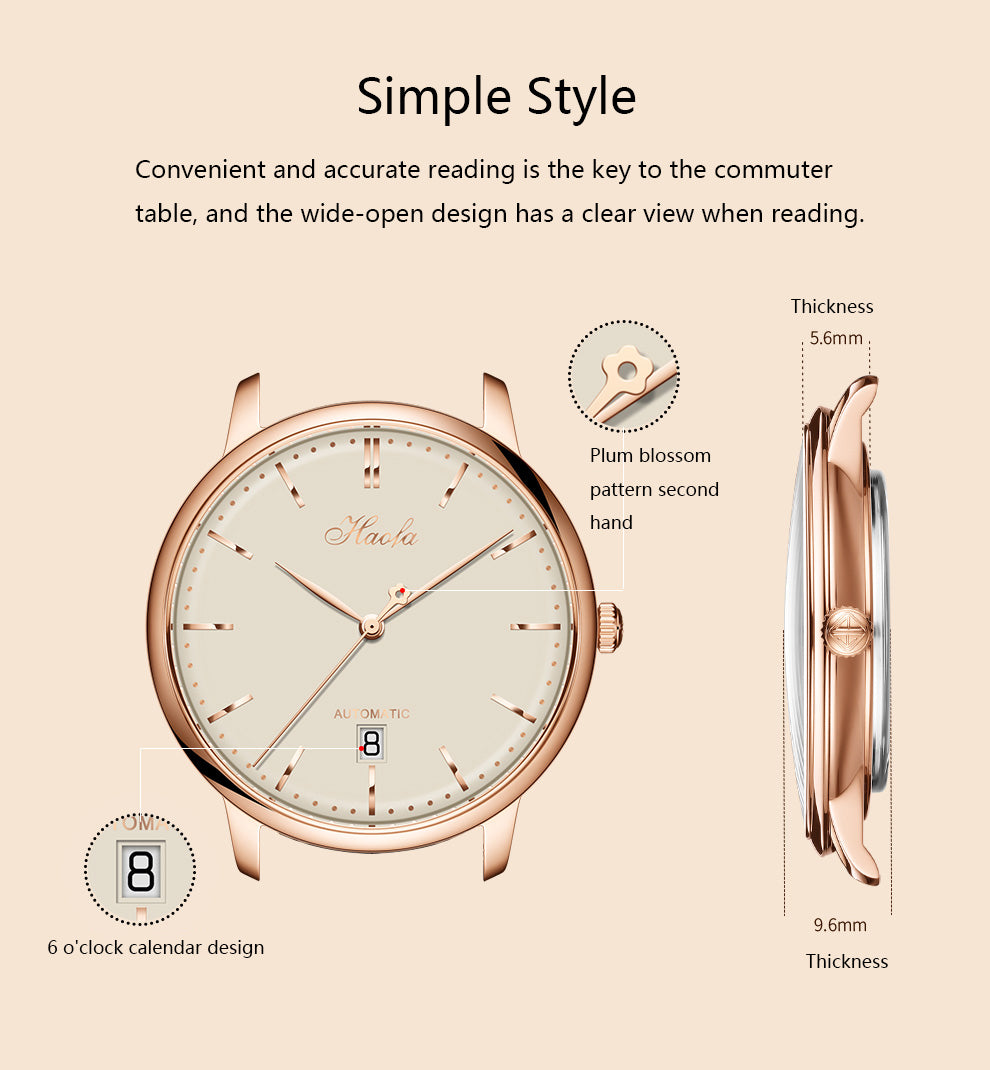 Haofa Ultra-thin Automatic Mechanical Watch for Men Calendar Waterproof Sapphire Watches 1606