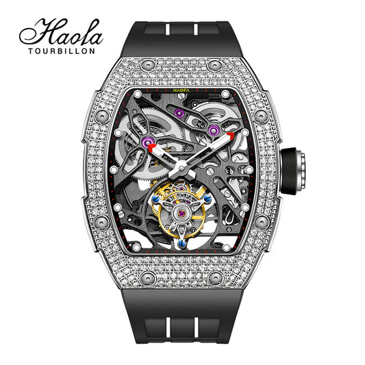 HAOFA 1901-1S Diamond Bezel Tourbillon Watch Double Spring 72-Hour Power Skeleton Automatic Watch