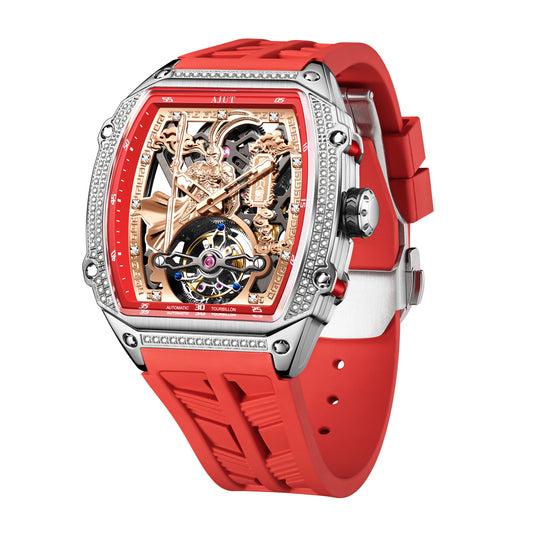 AJUT 3D Wukong Automatic Tourbillon Watch for Men Diamond Mechanical Watch Monkey King Sapphire