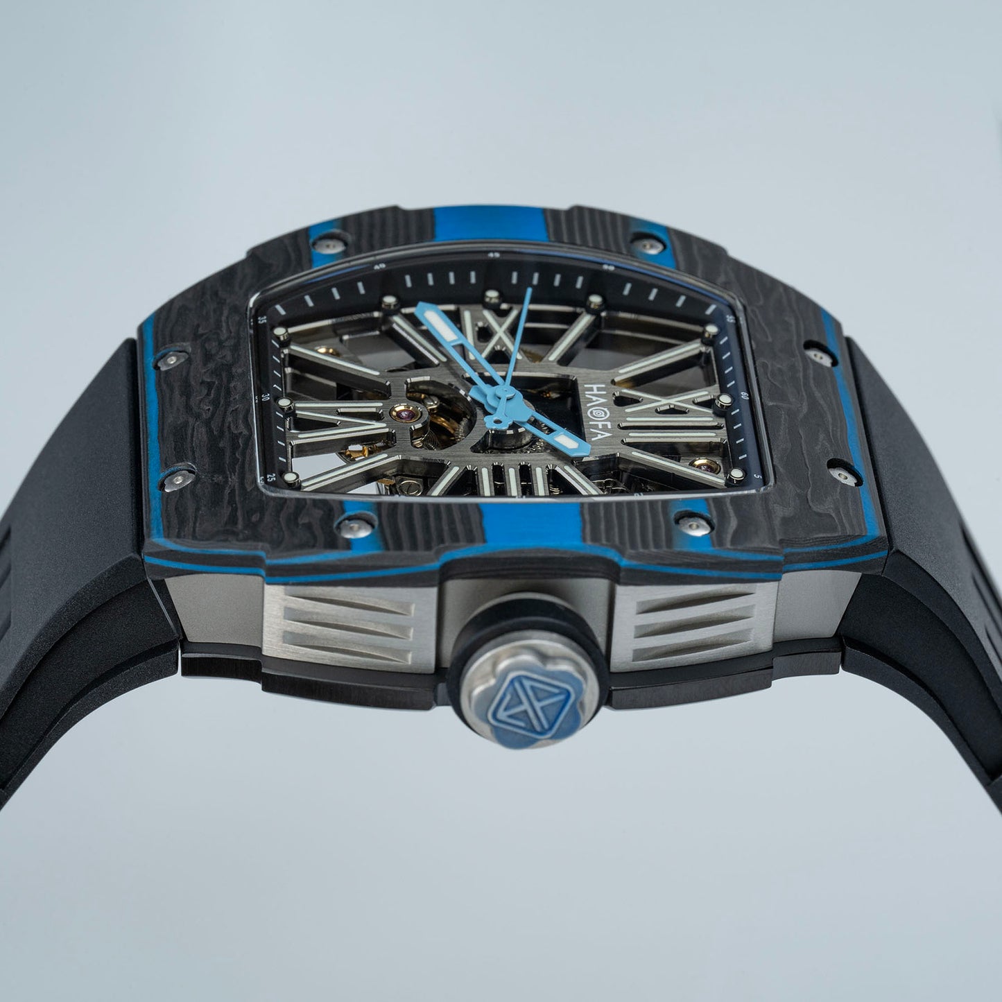 Haofa 1976 Carbon Fiber Bezel Skeleton Movement Watches for Men Luminous Automatic Mechanical Wristwatch