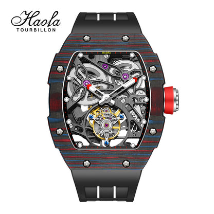 HAOFA Carbon Fiber Automatic Tourbillon Watch for Men Double Spring 1901-1 Skeleton