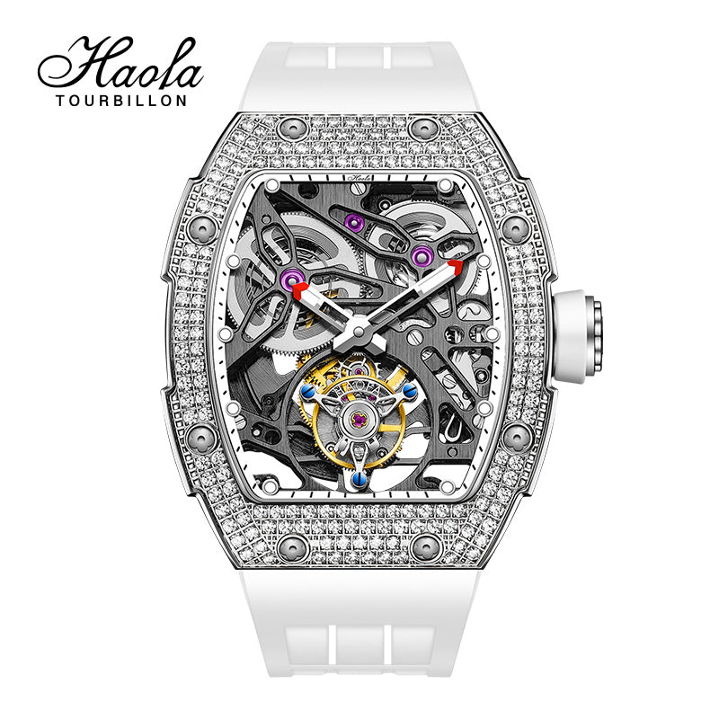 HAOFA 1901-1S Diamond Bezel Tourbillon Watch Double Spring 72-Hour Power Skeleton Automatic Watch