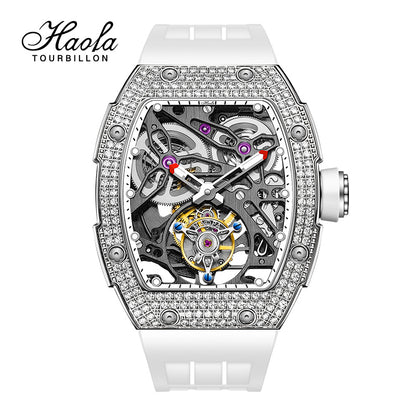 HAOFA 1901-1S Diamond Bezel Tourbillon Watch Double Spring 72-Hour Power Skeleton Automatic Watch