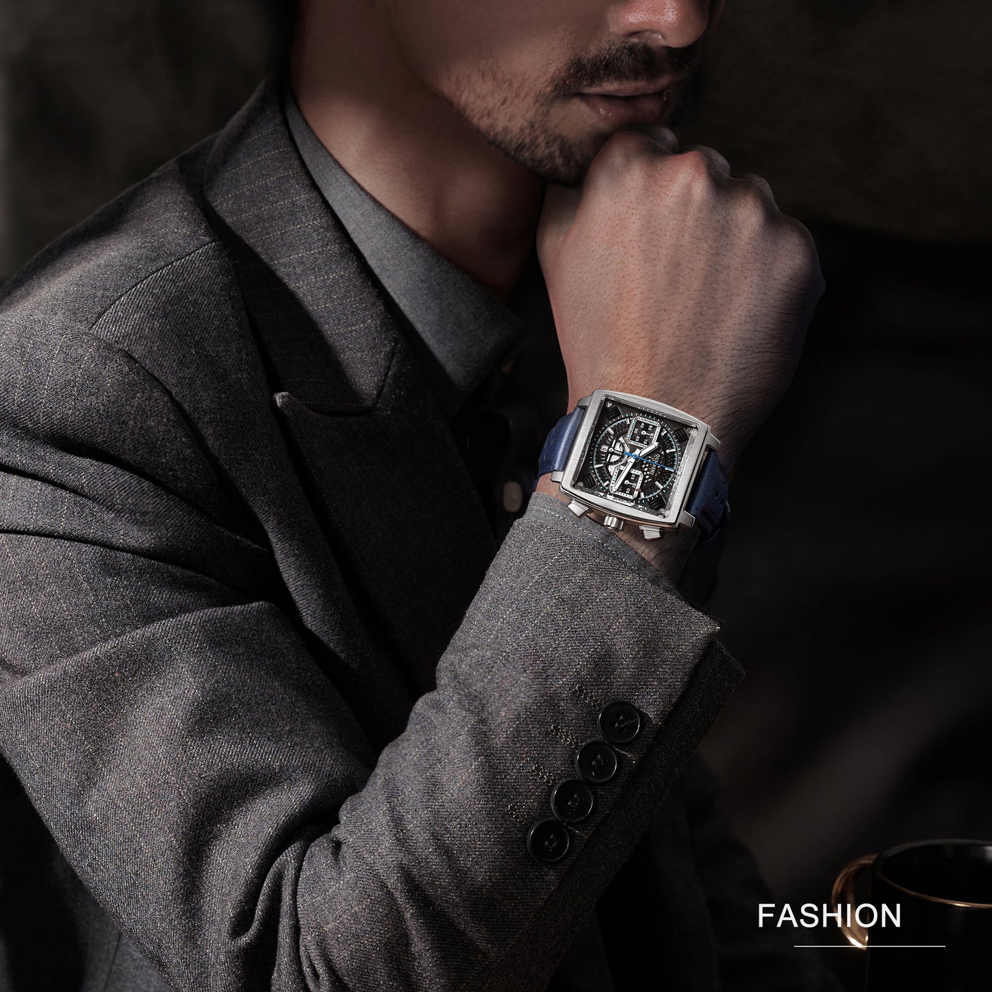 SEVEN Square Chronograph Watch for Men Sapphire Crystal Waterproof Automatic Wristwatch