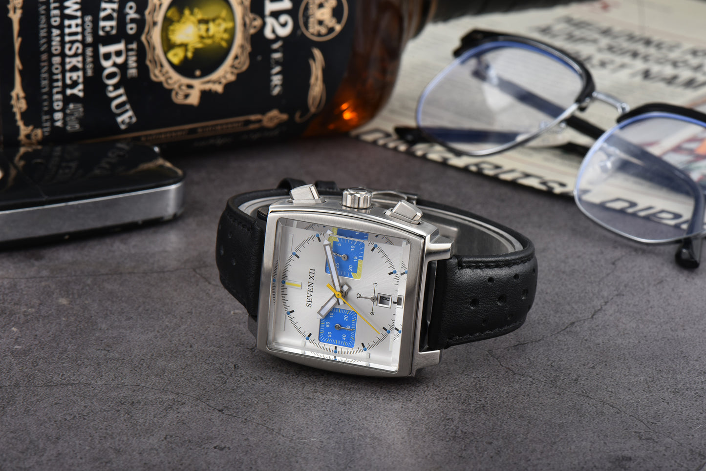 SEVEN Square Chronograph Watch for Men Sapphire Crystal Waterproof Automatic Wristwatch