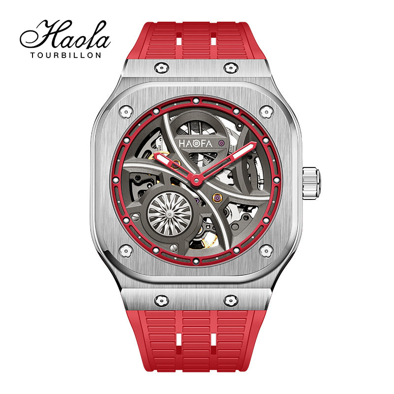 Haofa Square Automatic Mechanical Watches for Men Skeleton Luminous Sapphire 1962