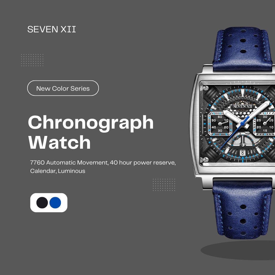 SEVEN Square Chronograph Watch for Men Sapphire Crystal Waterproof Automatic Wristwatch