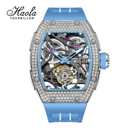 HAOFA 1901-1S Diamond Bezel Tourbillon Watch Double Spring 72-Hour Power Skeleton Automatic Watch