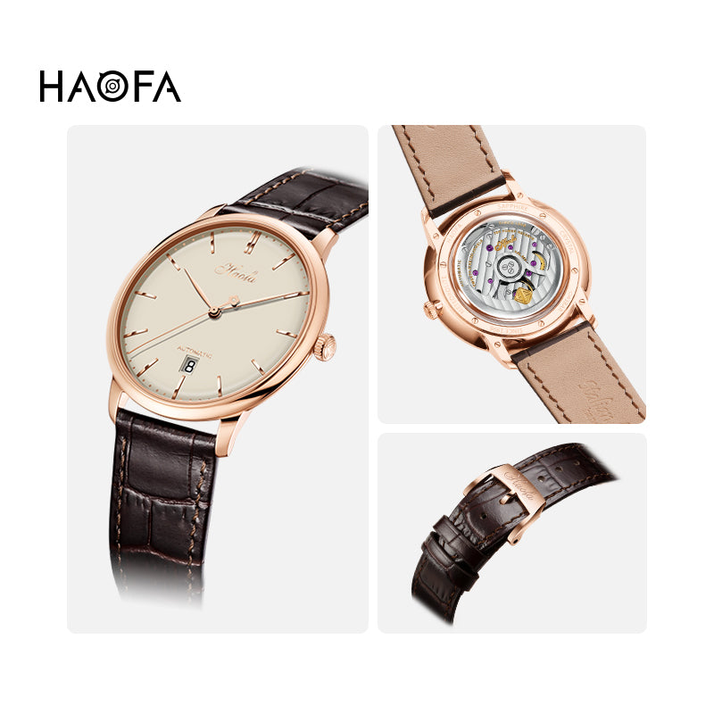 Haofa Ultra-thin Automatic Mechanical Watch for Men Calendar Waterproof Sapphire Watches 1606