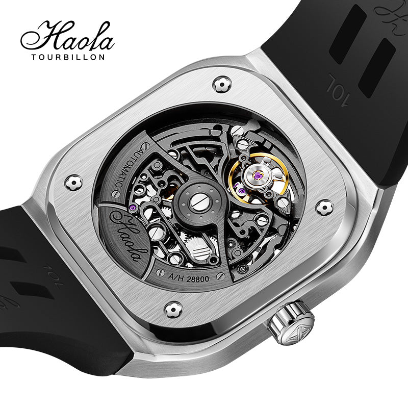 Haofa Square Automatic Mechanical Watches for Men Skeleton Luminous Sapphire 1962
