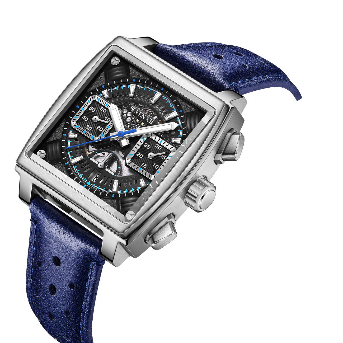 SEVEN Square Chronograph Watch for Men Sapphire Crystal Waterproof Automatic Wristwatch