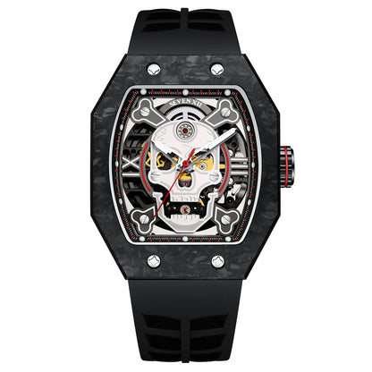 SEVEN XII Mens Watch Skull Skeleton Dial 70 Hour Power Reserve Carbon Fiber Sapphire Luminous S001