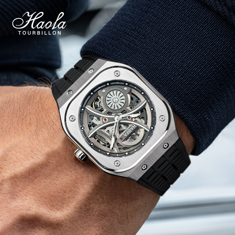 Haofa Square Automatic Mechanical Watches for Men Skeleton Luminous Sapphire 1962