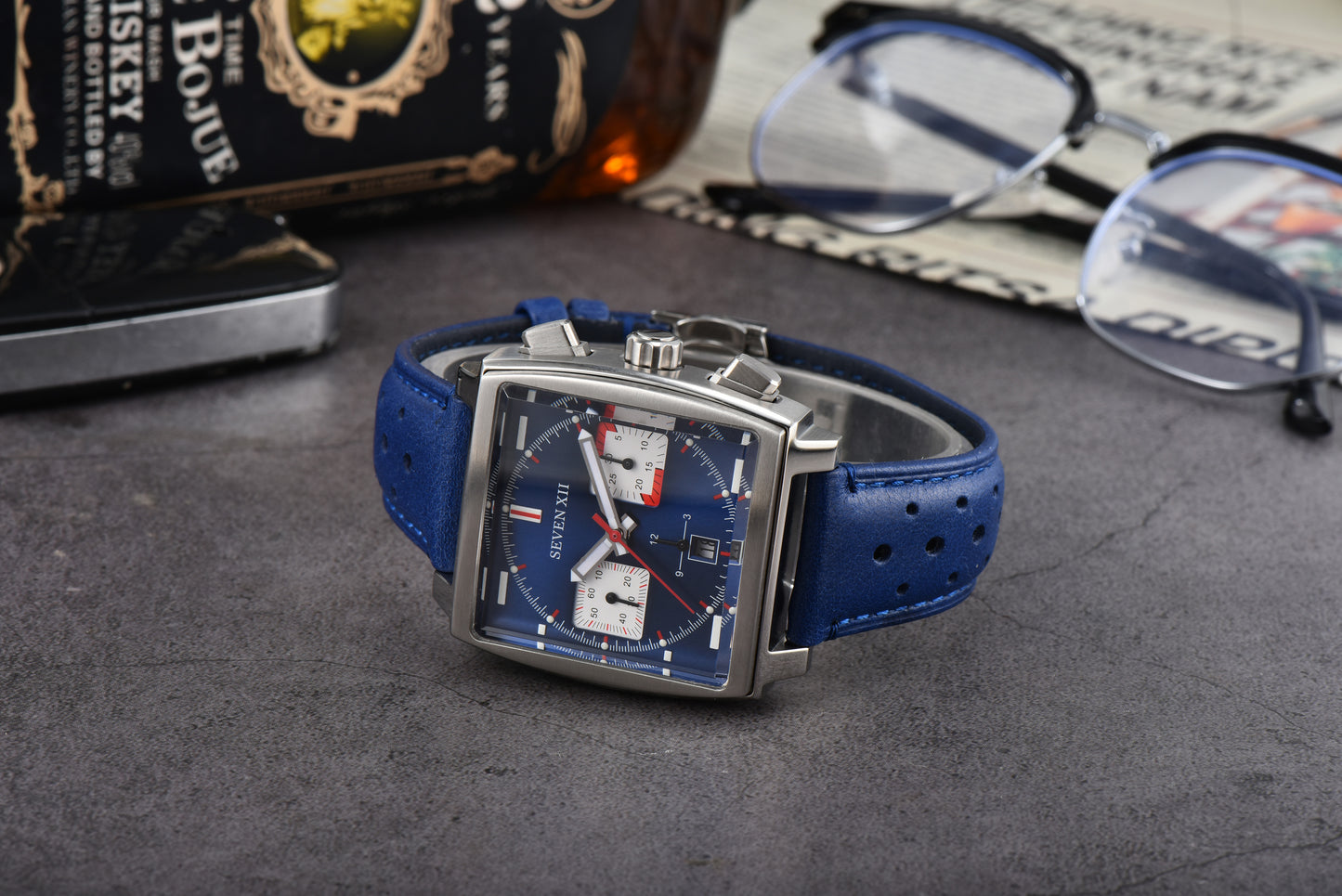 SEVEN Square Chronograph Watch for Men Sapphire Crystal Waterproof Automatic Wristwatch