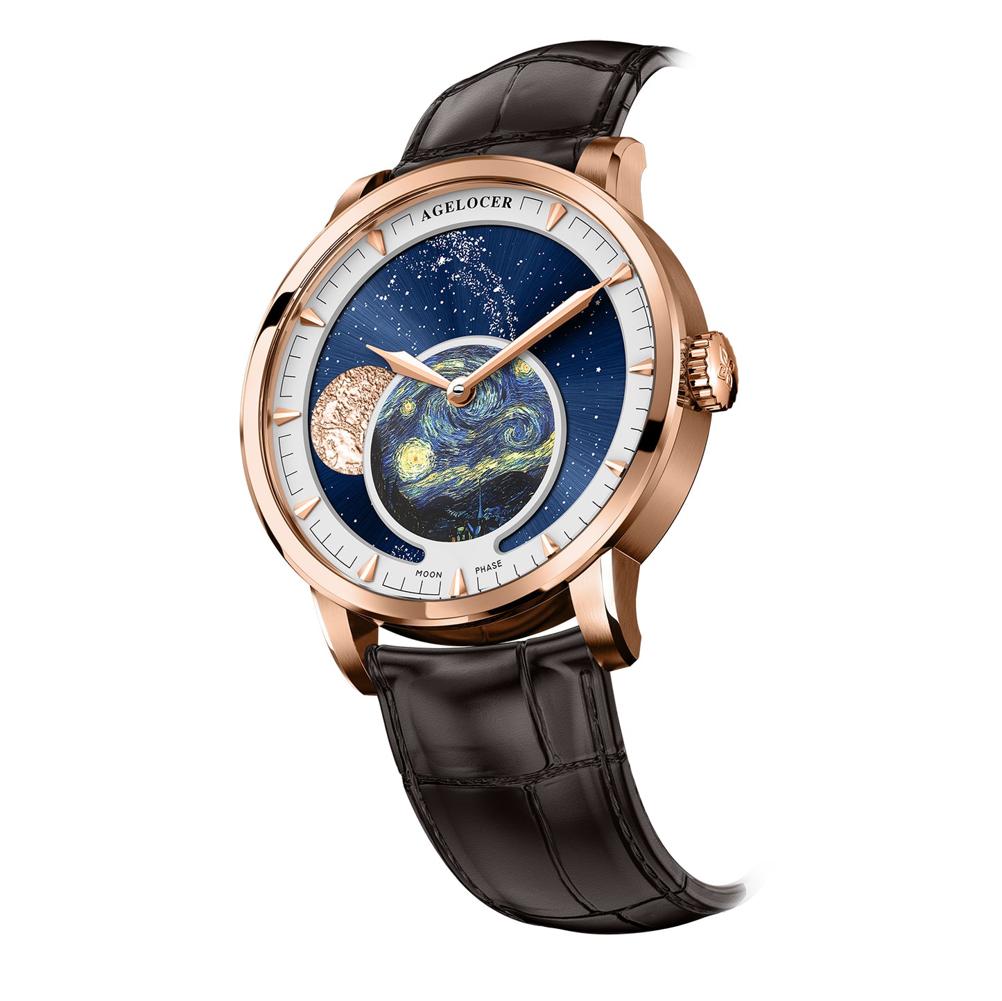 AGELOCER Luxury Automatic Watch for Men Starry Moon Phase Dial Sapphire Mechanical Wristwatch