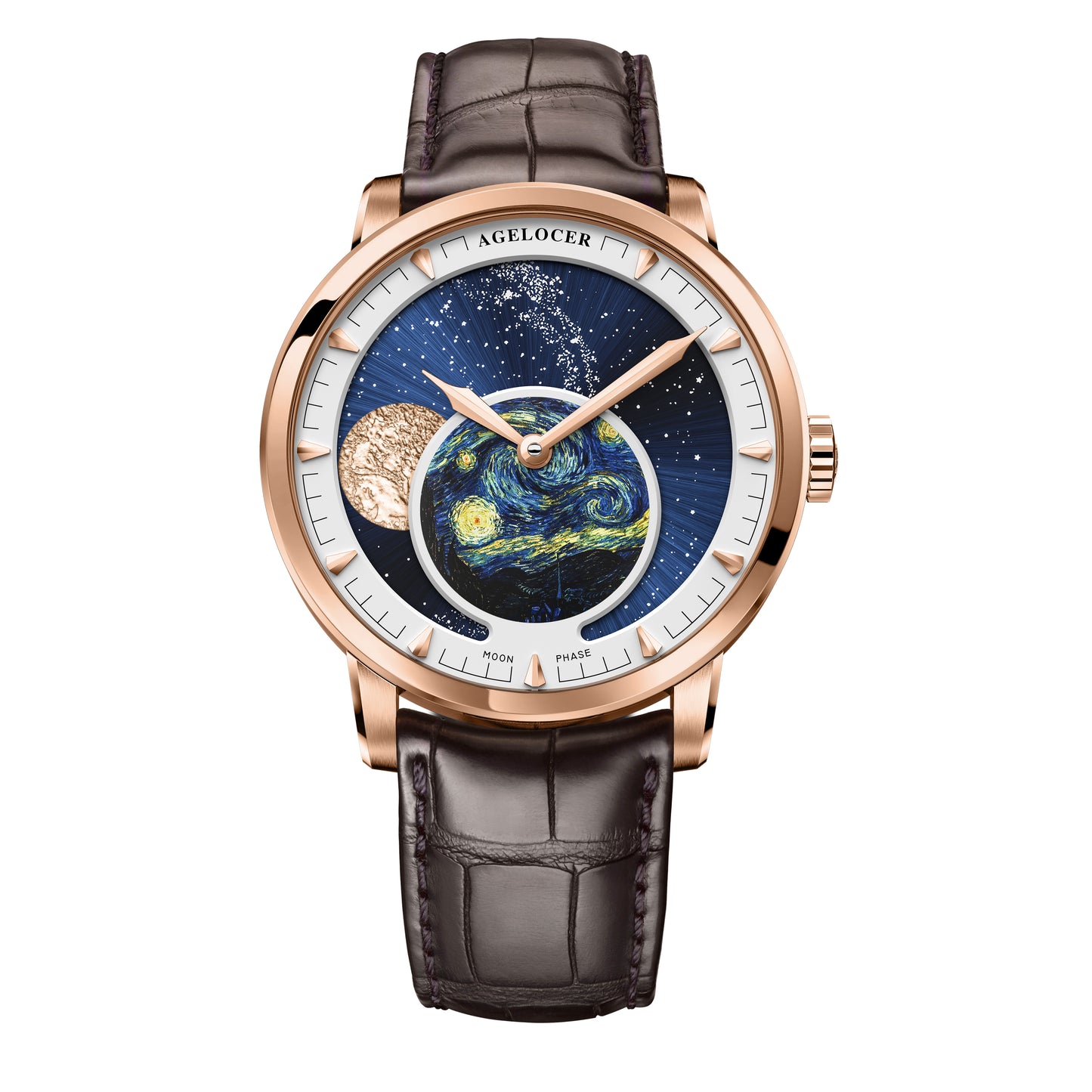 AGELOCER Luxury Automatic Watch for Men Starry Moon Phase Dial Sapphire Mechanical Wristwatch