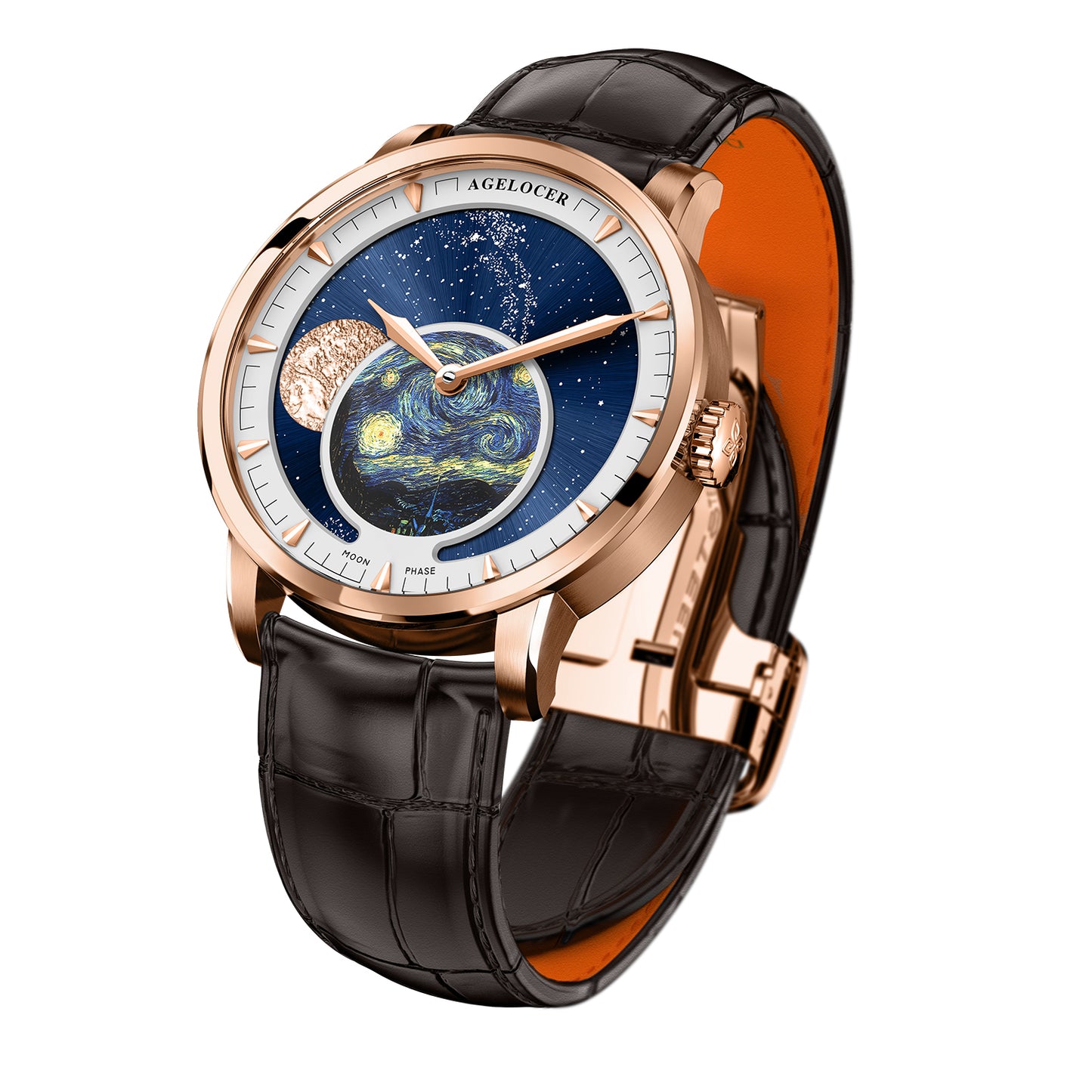AGELOCER Luxury Automatic Watch for Men Starry Moon Phase Dial Sapphire Mechanical Wristwatch