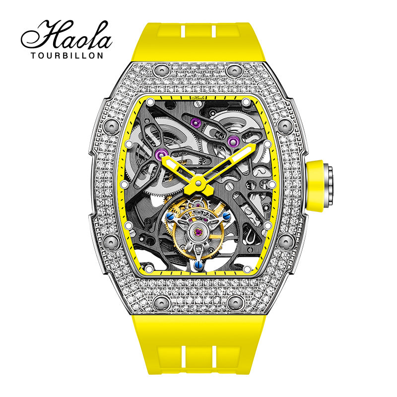 HAOFA 1901-1S Diamond Bezel Tourbillon Watch Double Spring 72-Hour Power Skeleton Automatic Watch