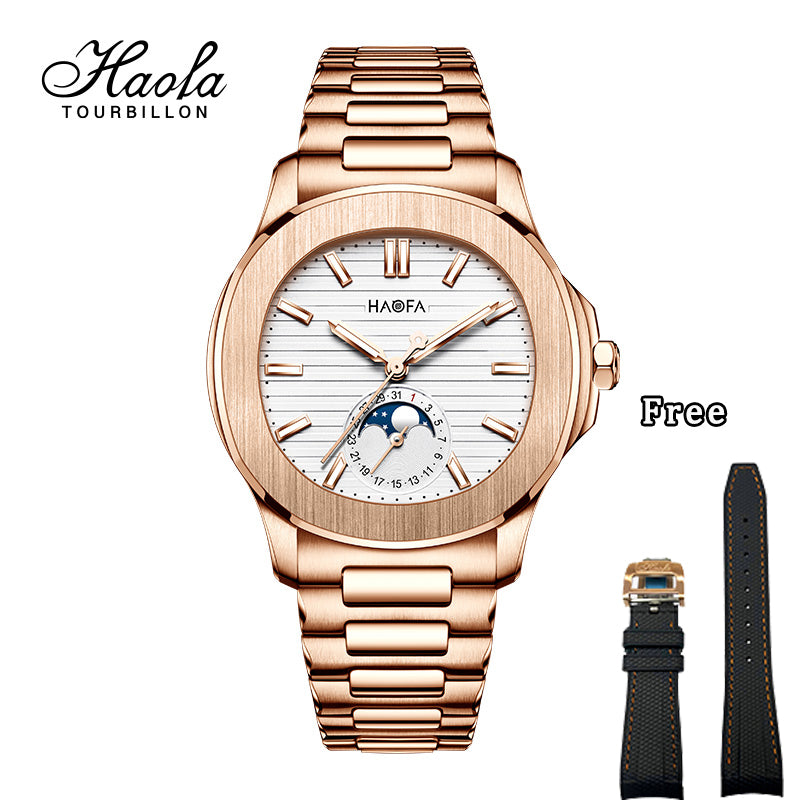 Haofa 2291N Automatic Movement Calendar Display Moon Phase Stainless Steel Bezel Mens Watch