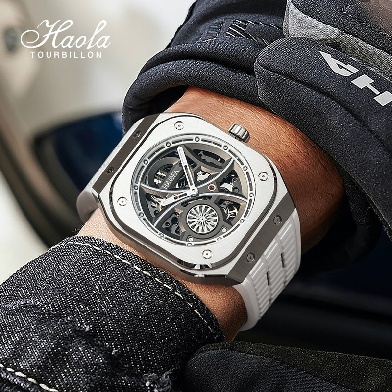 Haofa Square Automatic Mechanical Watches for Men Skeleton Luminous Sapphire 1962