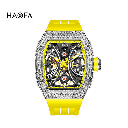 Haofa 1909S Men‘s Automatic Winding Watches Full Diamond Stainless Steel Case