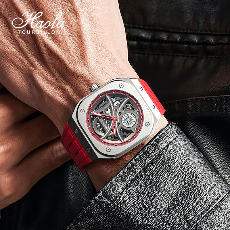 Haofa Square Automatic Mechanical Watches for Men Skeleton Luminous Sapphire 1962