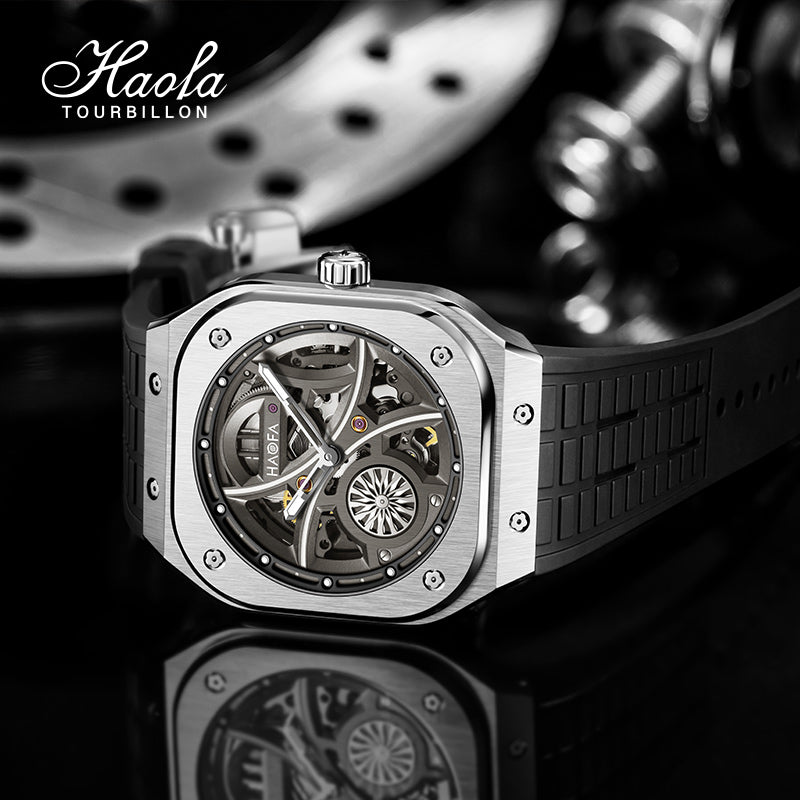 Haofa Square Automatic Mechanical Watches for Men Skeleton Luminous Sapphire 1962