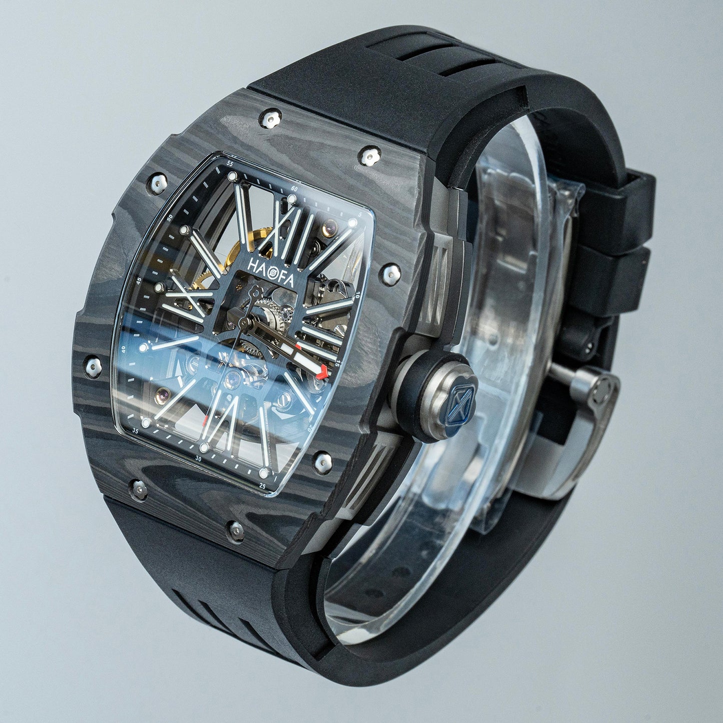 Haofa 1976 Carbon Fiber Bezel Skeleton Movement Watches for Men Luminous Automatic Mechanical Wristwatch