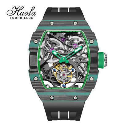 HAOFA Carbon Fiber Automatic Tourbillon Watch for Men Double Spring 1901-1 Skeleton