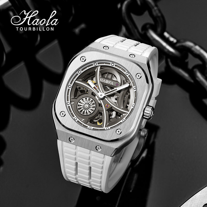 Haofa Square Automatic Mechanical Watches for Men Skeleton Luminous Sapphire 1962