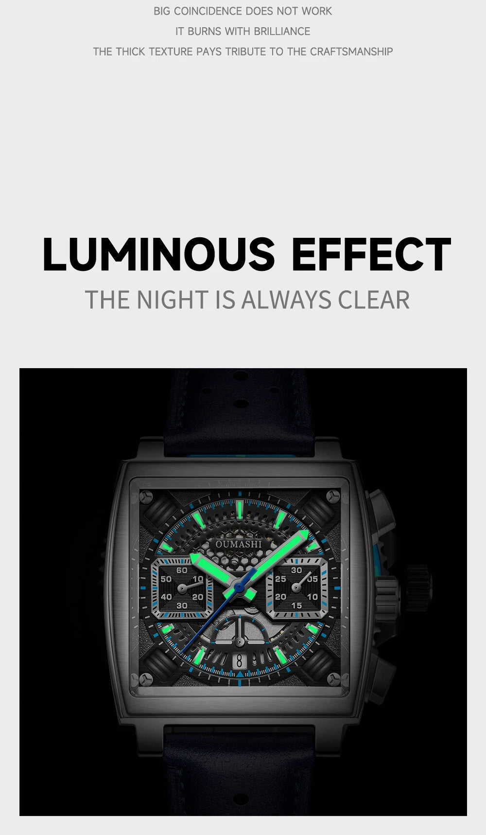 SEVEN Square Chronograph Watch for Men Sapphire Crystal Waterproof Automatic Wristwatch