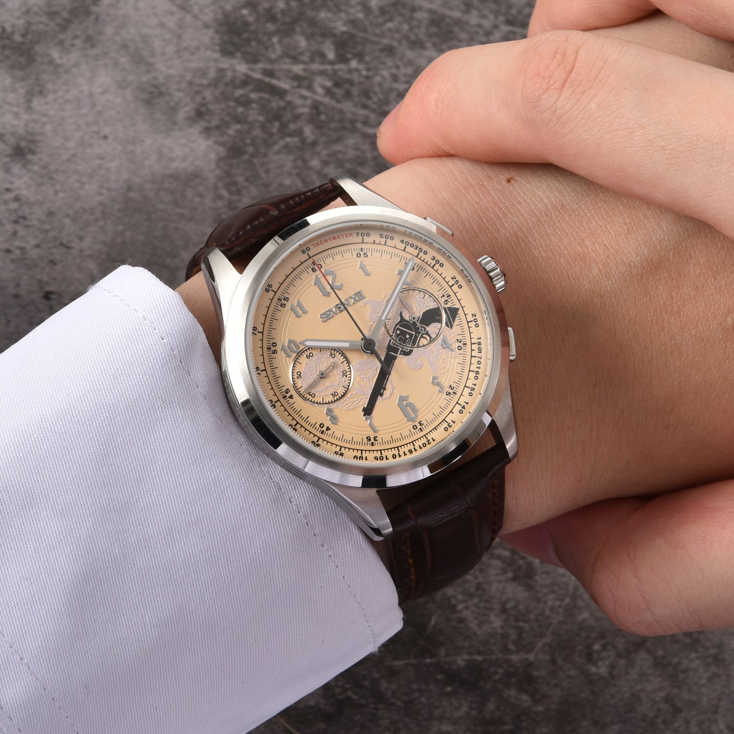 SEVEN XII Retro Chronograph ST1901 Movement Hand Winding Men Wristwatch Sapphire Crystal Waterproof S002