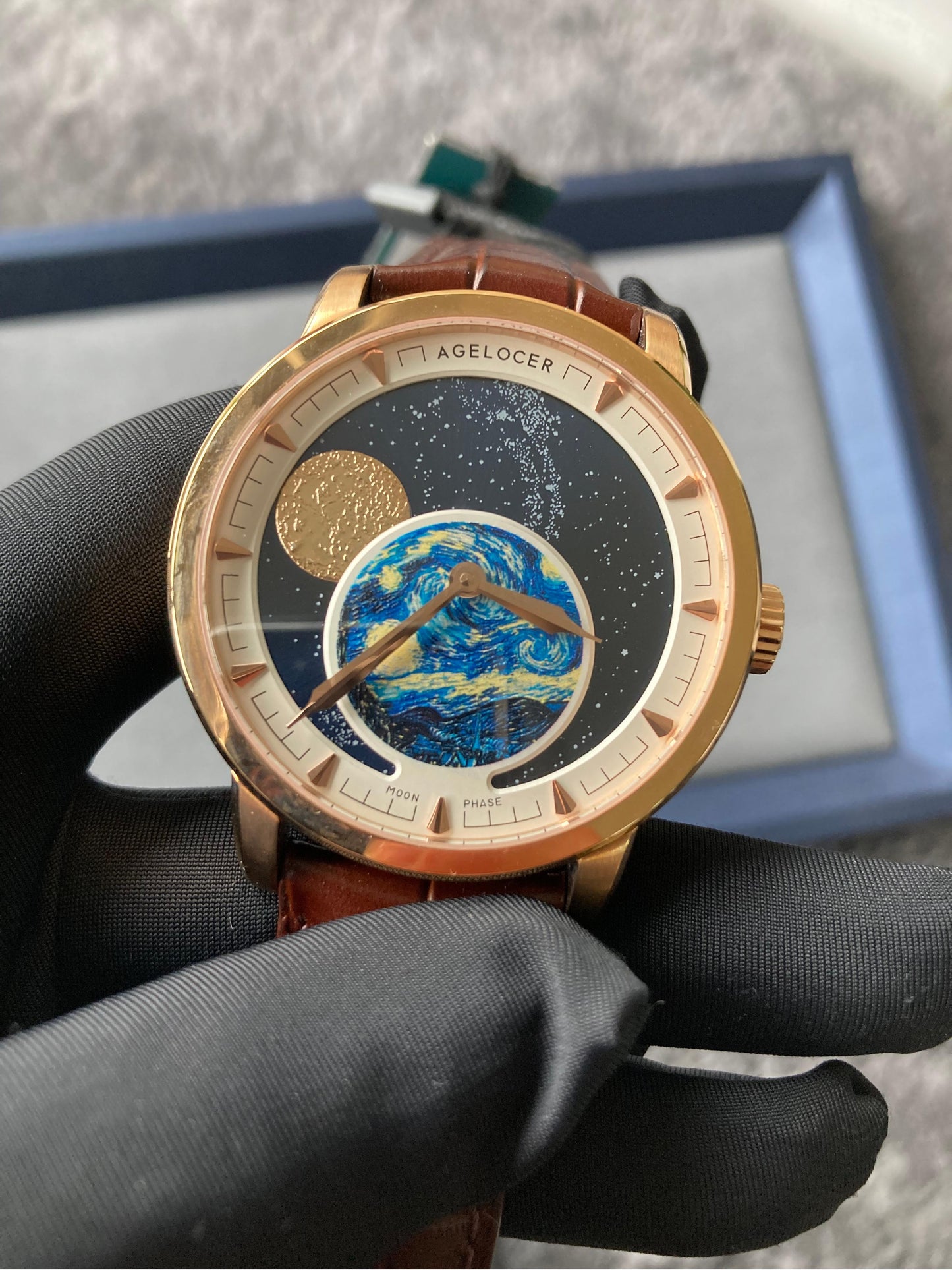 AGELOCER Luxury Automatic Watch for Men Starry Moon Phase Dial Sapphire Mechanical Wristwatch