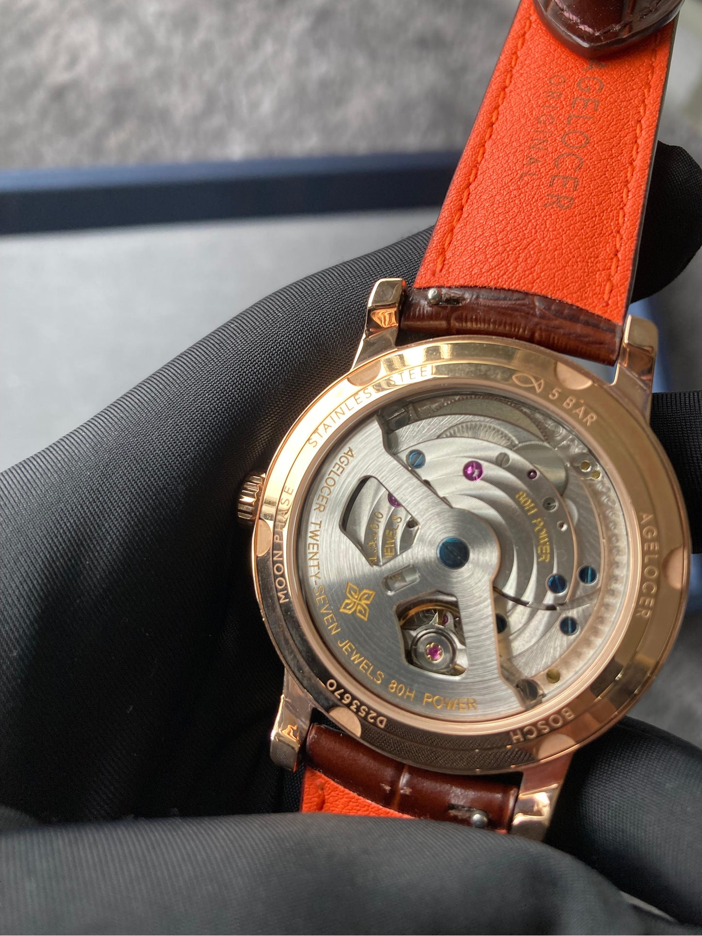 AGELOCER Luxury Automatic Watch for Men Starry Moon Phase Dial Sapphire Mechanical Wristwatch