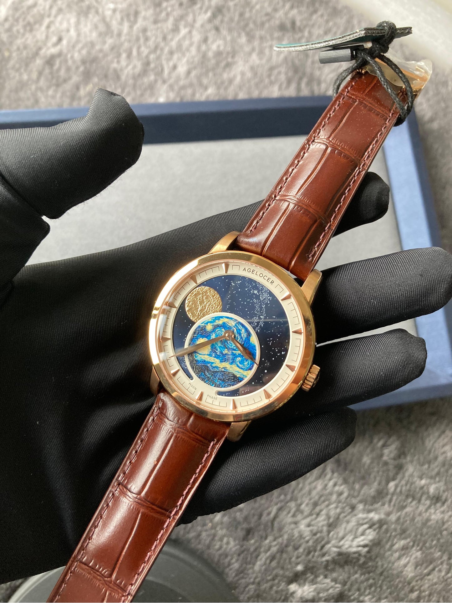 AGELOCER Luxury Automatic Watch for Men Starry Moon Phase Dial Sapphire Mechanical Wristwatch