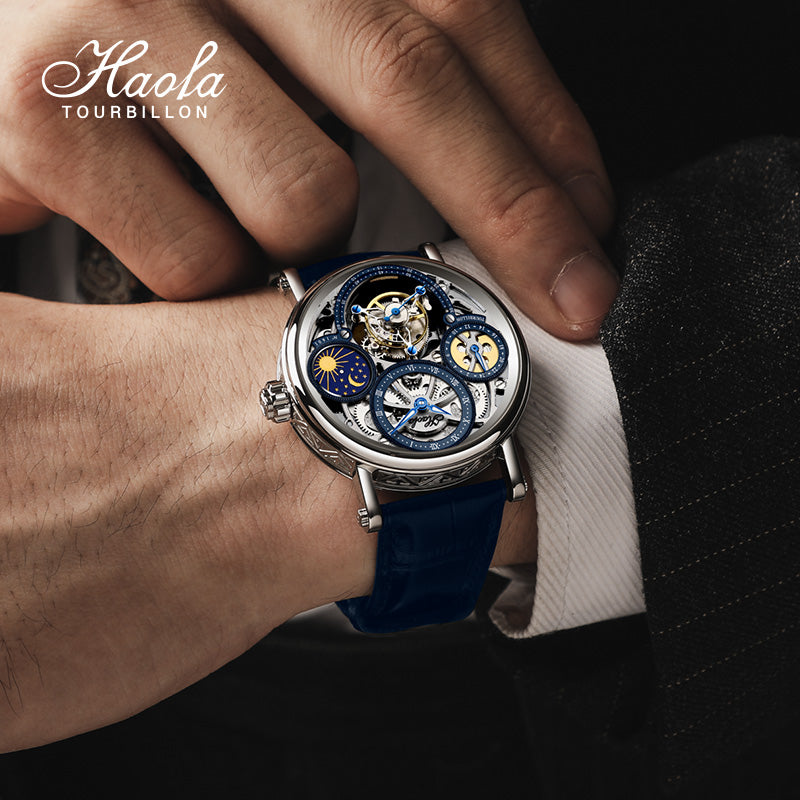 Haofa 1601 Skeleton GMT CNC Engraving Tourbillon 28800