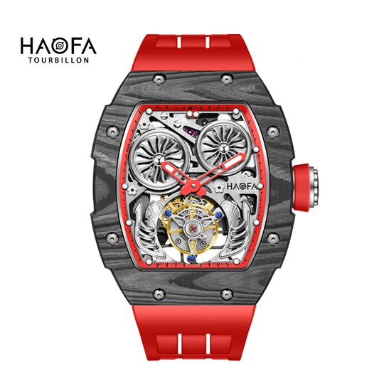 HAOFA Automatic Tourbillon Double Barrels Movement 72 Hours Power NTPT(carbon fiber）bezel  Titanium Magnesium Case 1922