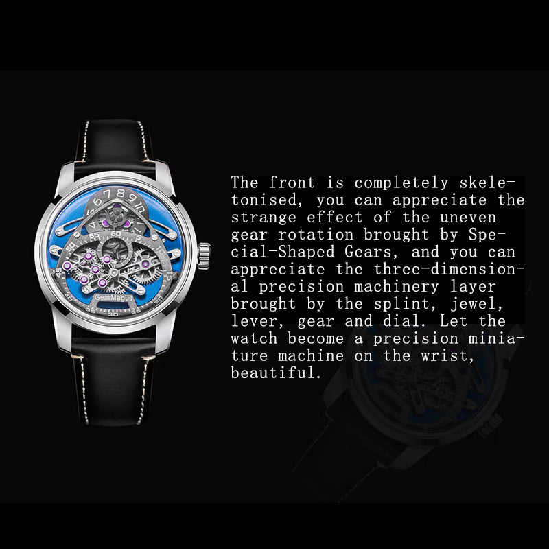 GearMagus Special-Shaped Gears Telescopic Hands Watch Swiss SW200  Automatic Movement  Luminous MS03