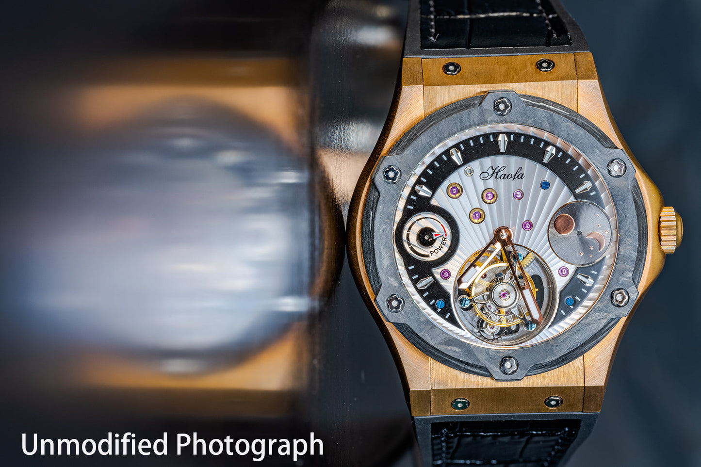 Haofa Tin Bronze Case Carbon Fiber Bezel Luxury GMT Tourbillon Power Reserve Display 1915T