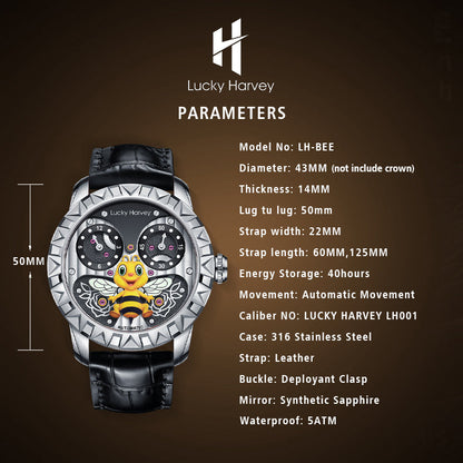 LUCKY HARVEY Bee Automatic Watch Round Shaped Case Luminous