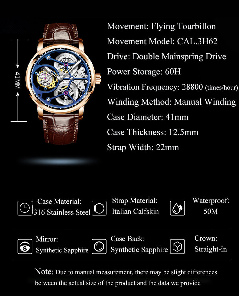 HAOFA Sapphire Middle Case Double Barrel Tourbillon Watch 1945