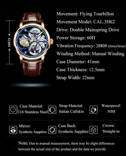 HAOFA Sapphire Middle Case Double Barrel Tourbillon Watch 1945