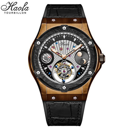 Haofa Tin Bronze Case Carbon Fiber Bezel Luxury GMT Tourbillon Power Reserve Display 1915T