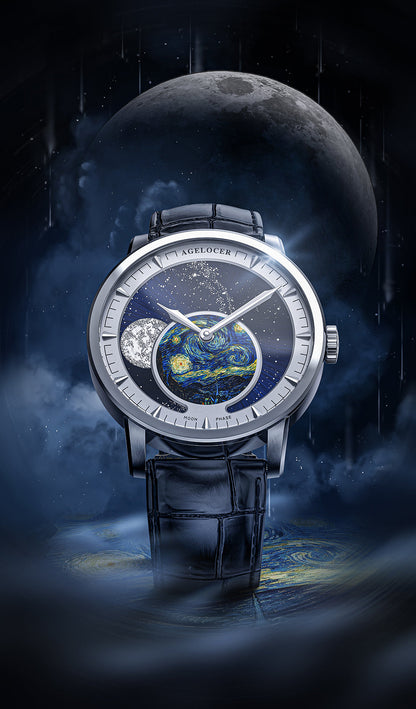 Automatic Moon Phase Watch Van Gogh Oil Painting Dial 6401