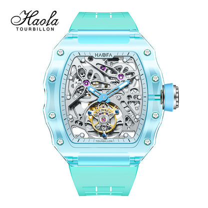 HAOFA K9 Color CRYSTAL CASE SKELETON Automatic TOURBILLON Double Barrel WATCH 2201-1