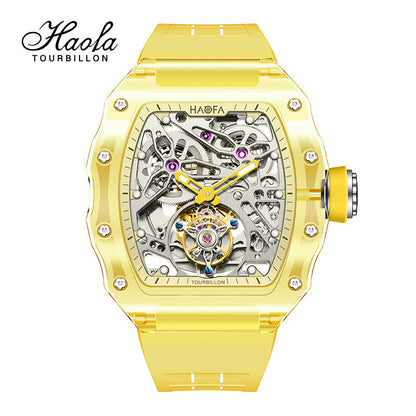 HAOFA K9 Color CRYSTAL CASE SKELETON Automatic TOURBILLON Double Barrel WATCH 2201-1