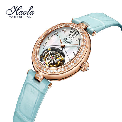 Haofa 2118 women lady Tourbillon watches Pearl dial mechanical watches  Luxury Sapphire oval  tourbillon movement